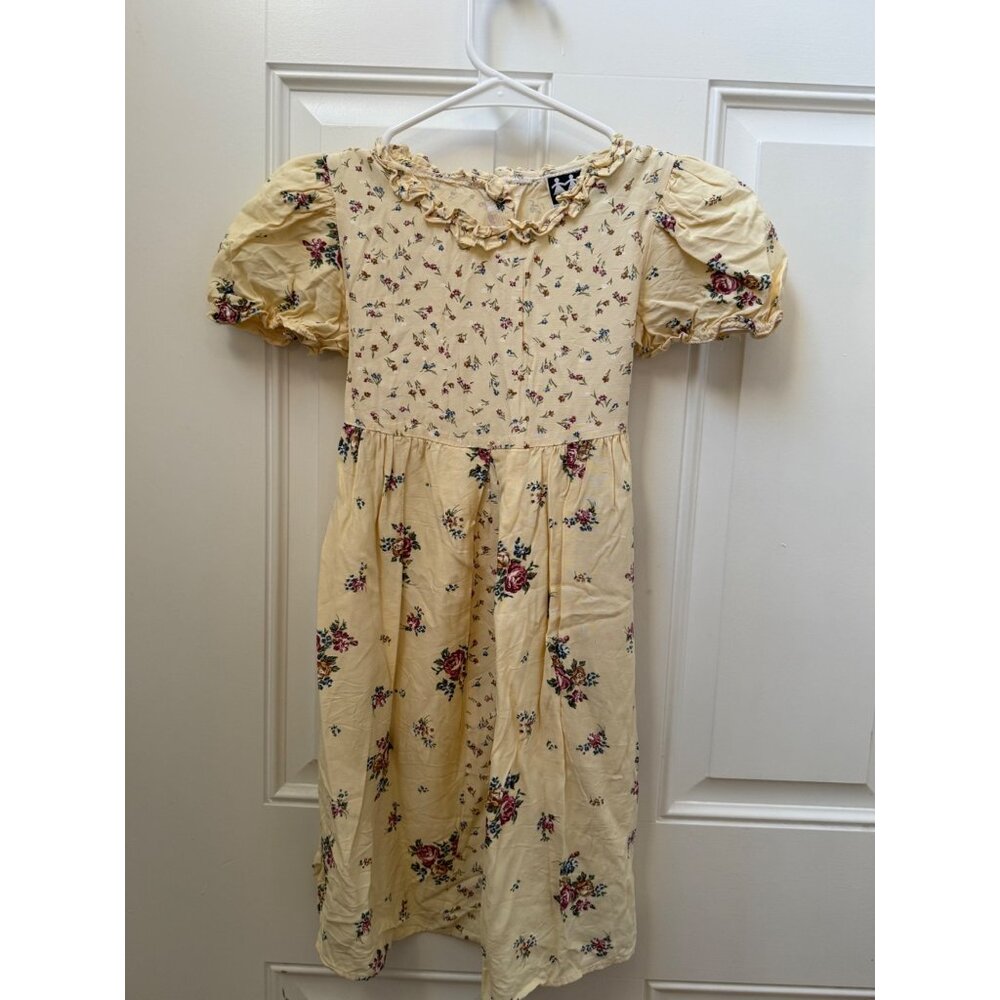 Vintage Light Yellow Mixed Print Floral Dress